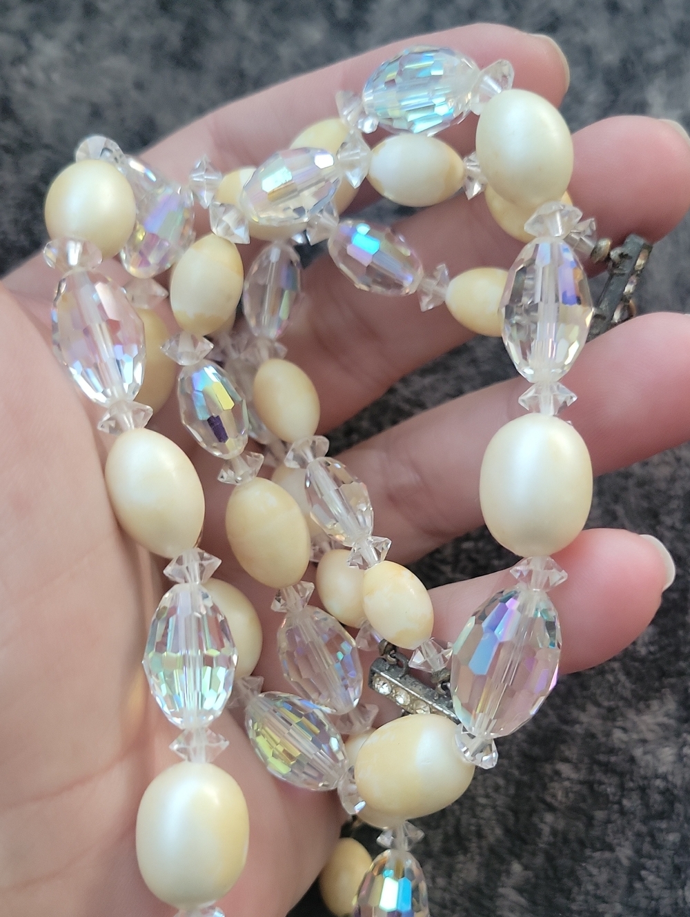 Vtg 2 Strand AB Crystal and Faux Pearl Choker - Picture 2 of 8